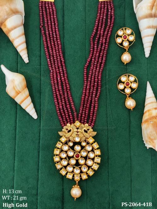 Square Stoned Side Peacock Long Designer Pendant